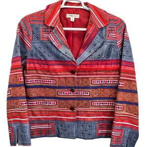 Coldwater Creek Southwestern Embroidered Blazer Red Size 12 Textured Tribal